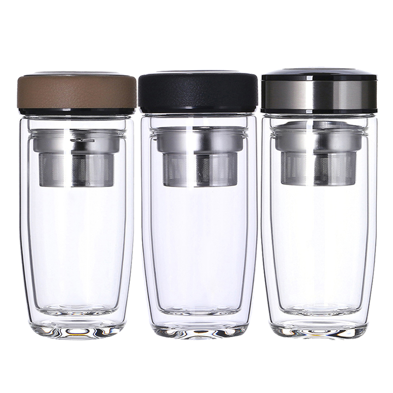 350ml portable egg shape glass reusable water bottle with strainer filter