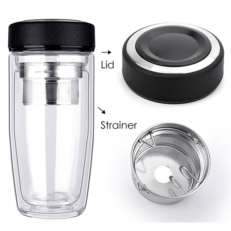 350ml portable egg shape glass reusable water bottle with strainer filter
