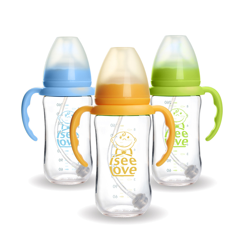 Creative Transparent Borosilicate Glass Baby Bottle with Handle