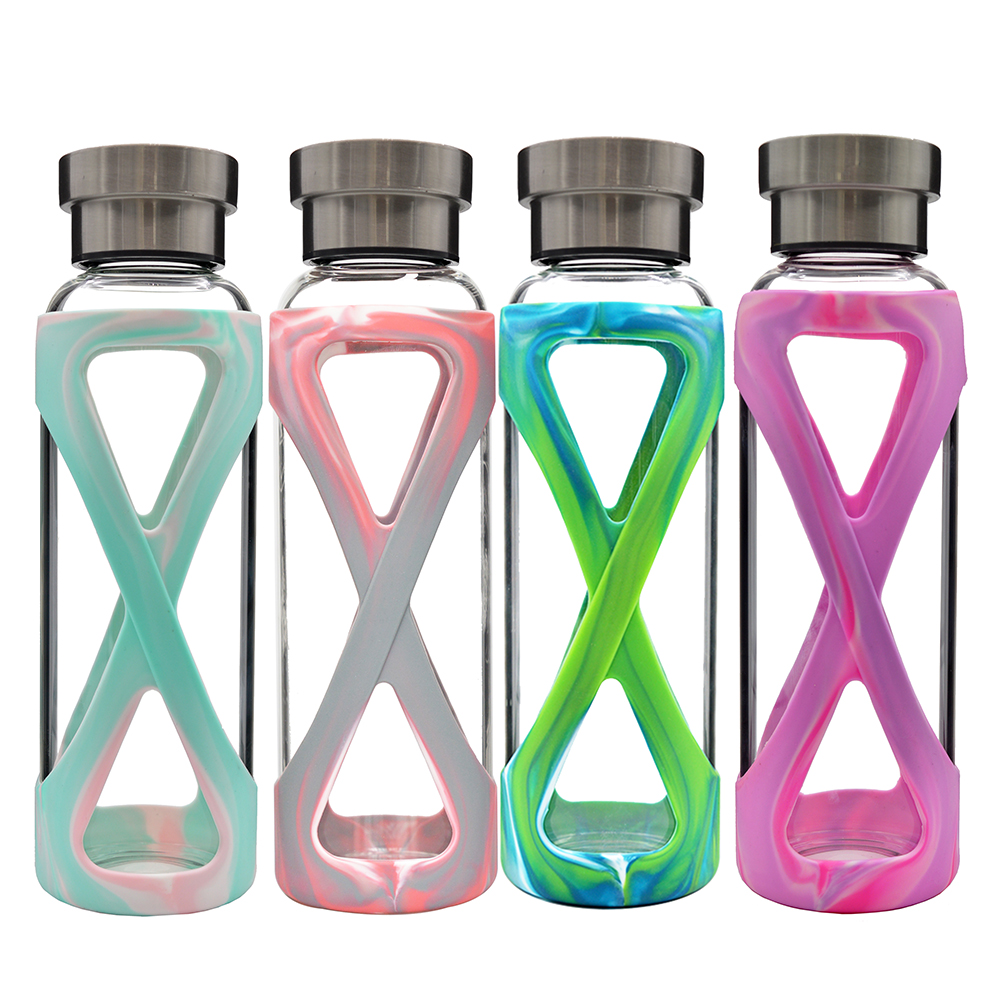 camouflage colors silicone sleeve custom sports eco friendly glass water bottle