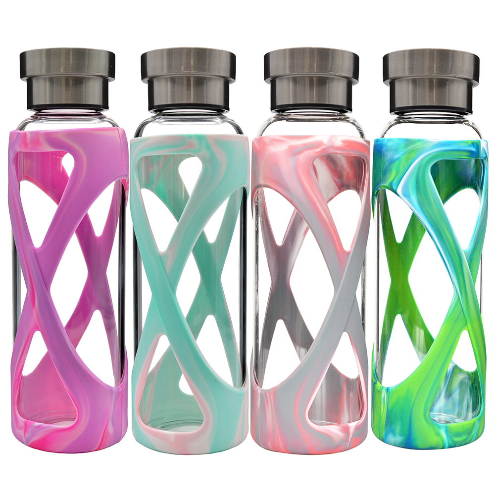 camouflage colors silicone sleeve custom sports eco friendly glass water bottle
