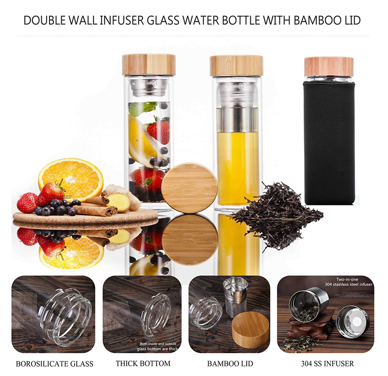 ORIGIN Fruit and Tea Infuser Borosilicate Glass Water Bottle with Neop -  Origin Glass Co